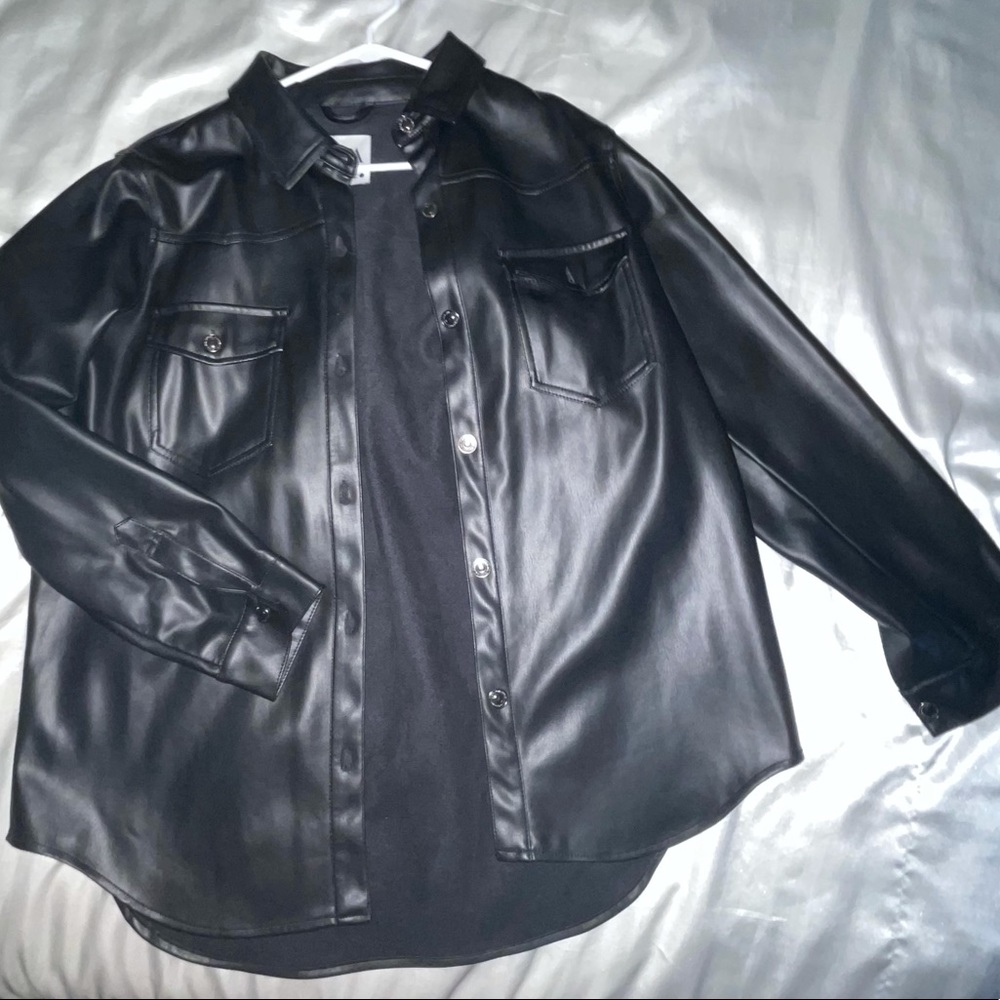 ZARA leather button down
